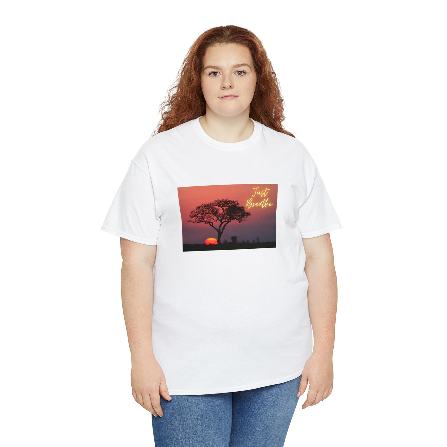 Just Breathe sunset trees Unisex Heavy Cotton Tee