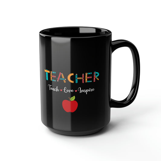 Teacher Love Black Mug, 15oz