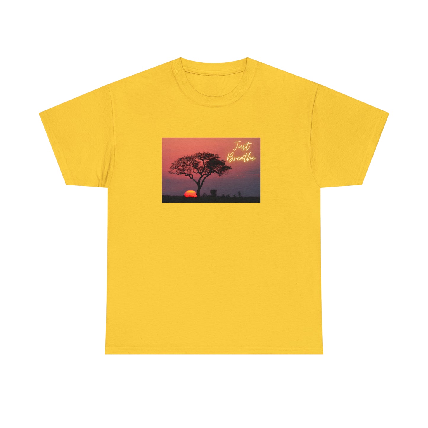 Just Breathe sunset trees Unisex Heavy Cotton Tee