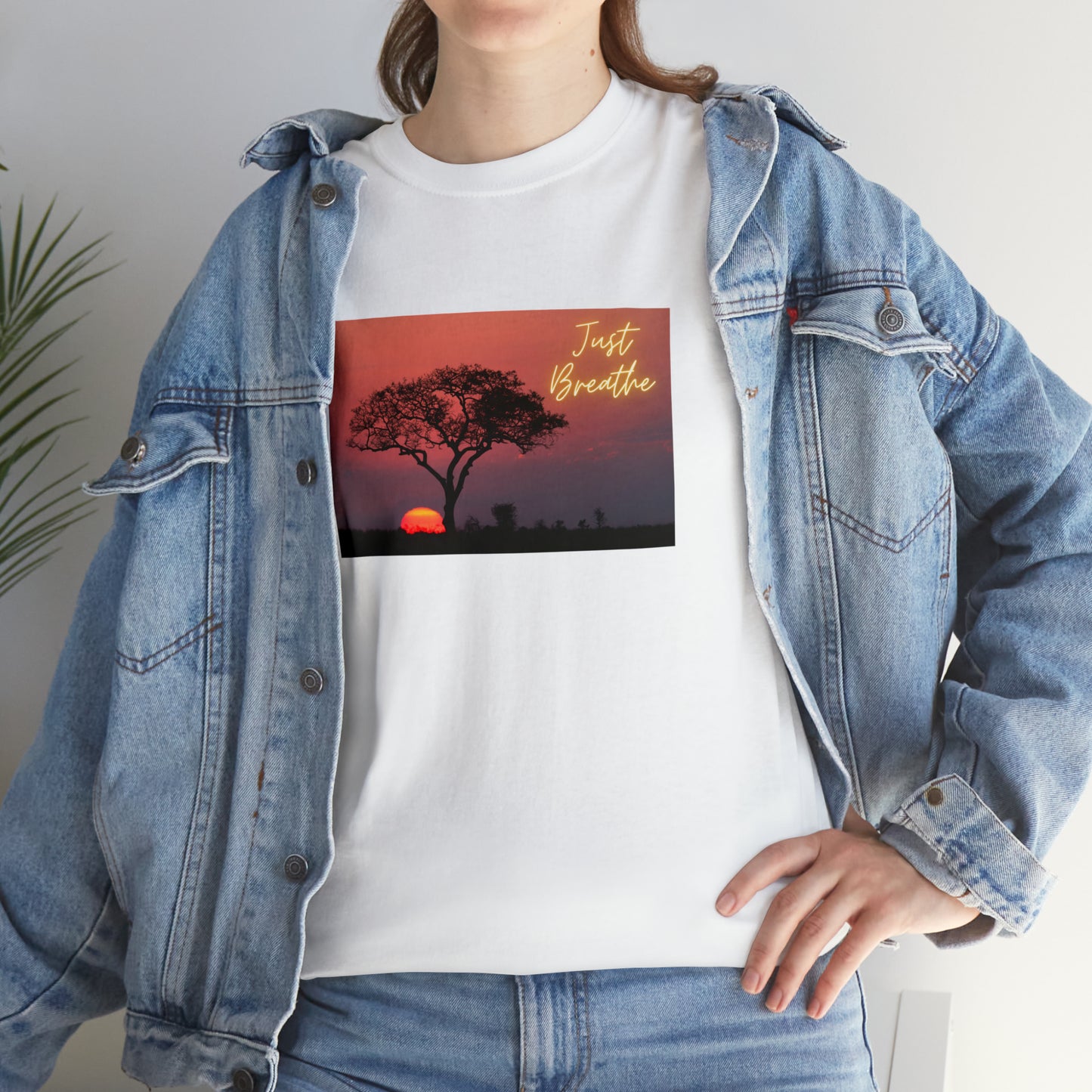 Just Breathe sunset trees Unisex Heavy Cotton Tee