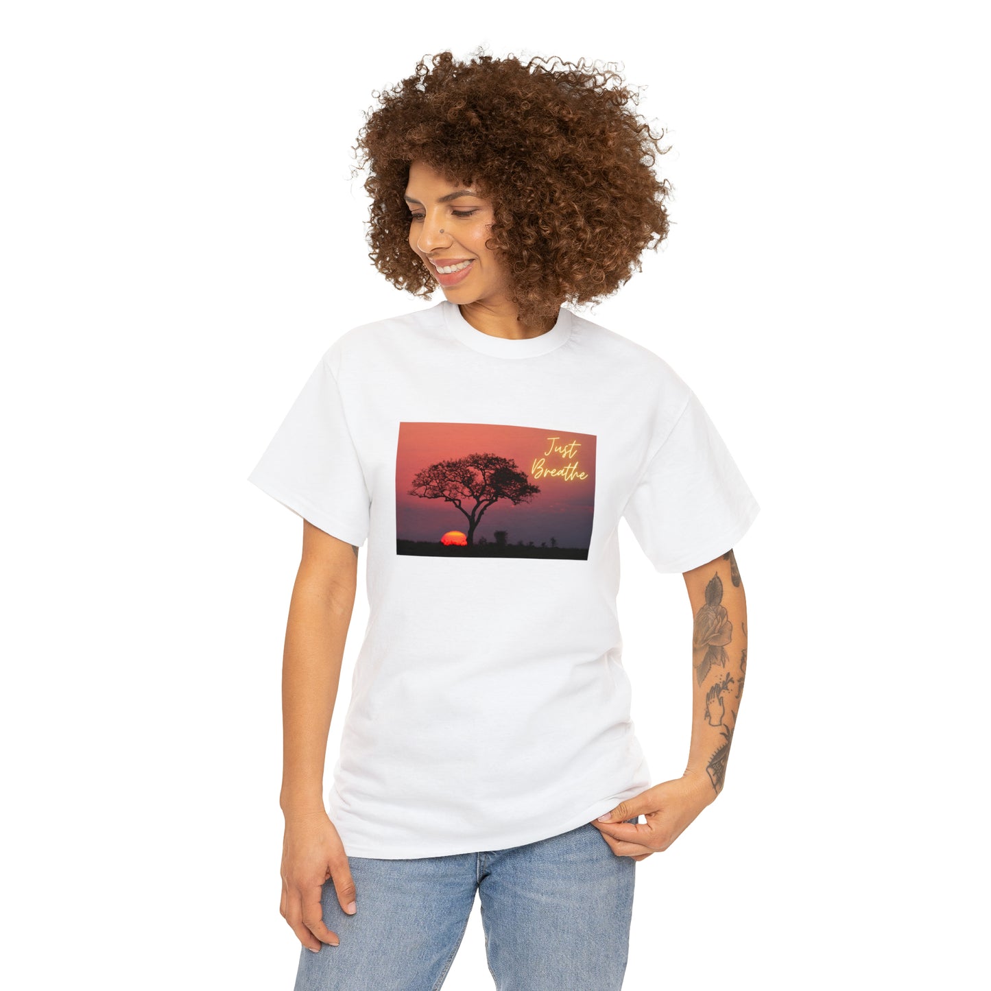 Just Breathe sunset trees Unisex Heavy Cotton Tee