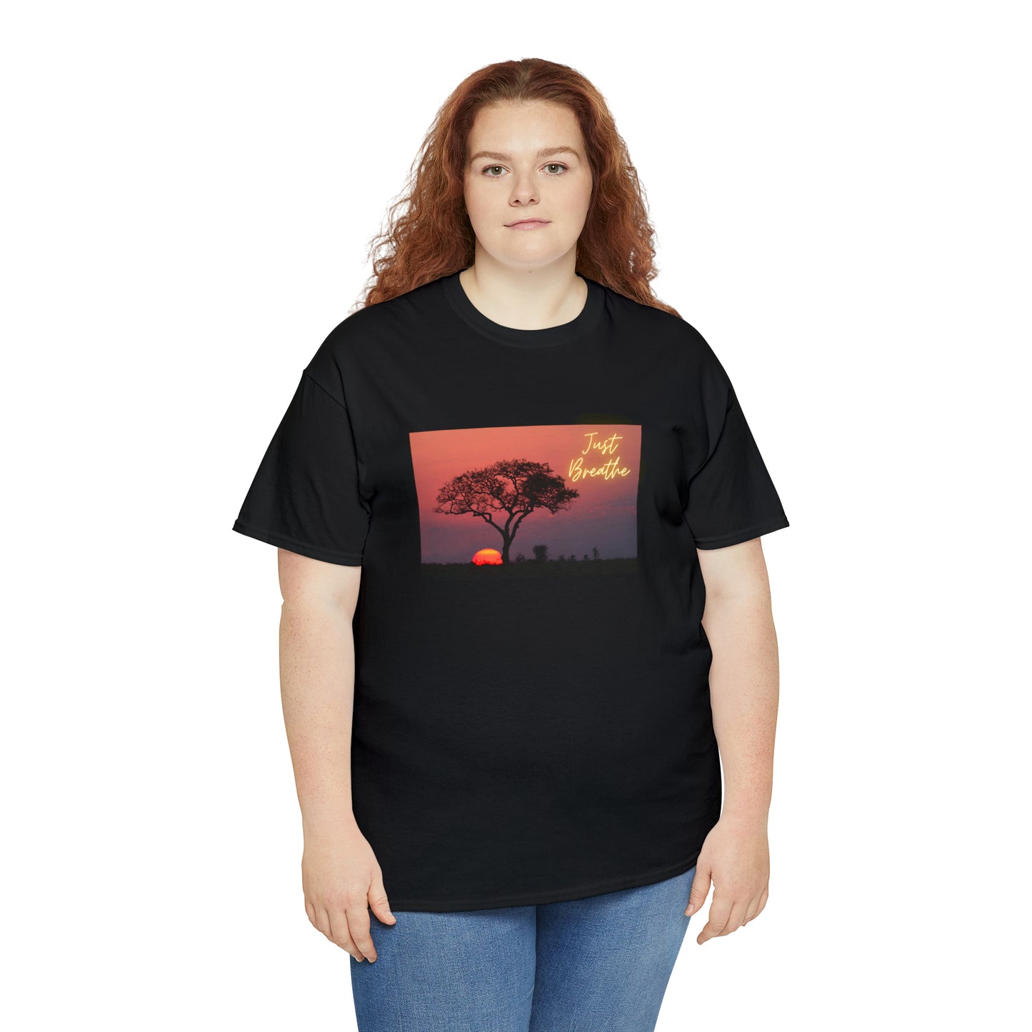 Just Breathe sunset trees Unisex Heavy Cotton Tee