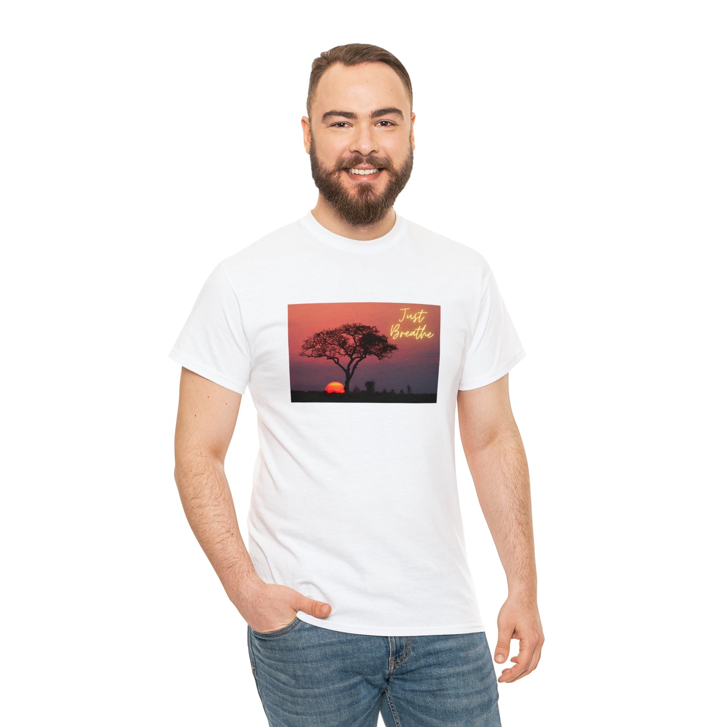 Just Breathe sunset trees Unisex Heavy Cotton Tee