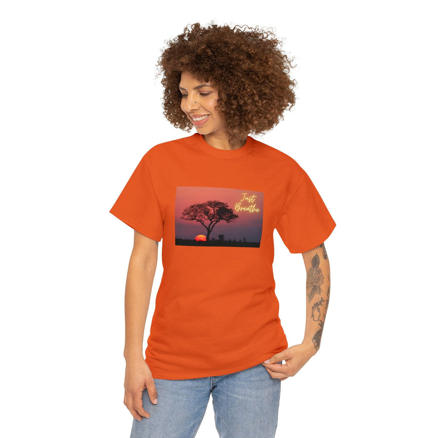 Just Breathe sunset trees Unisex Heavy Cotton Tee