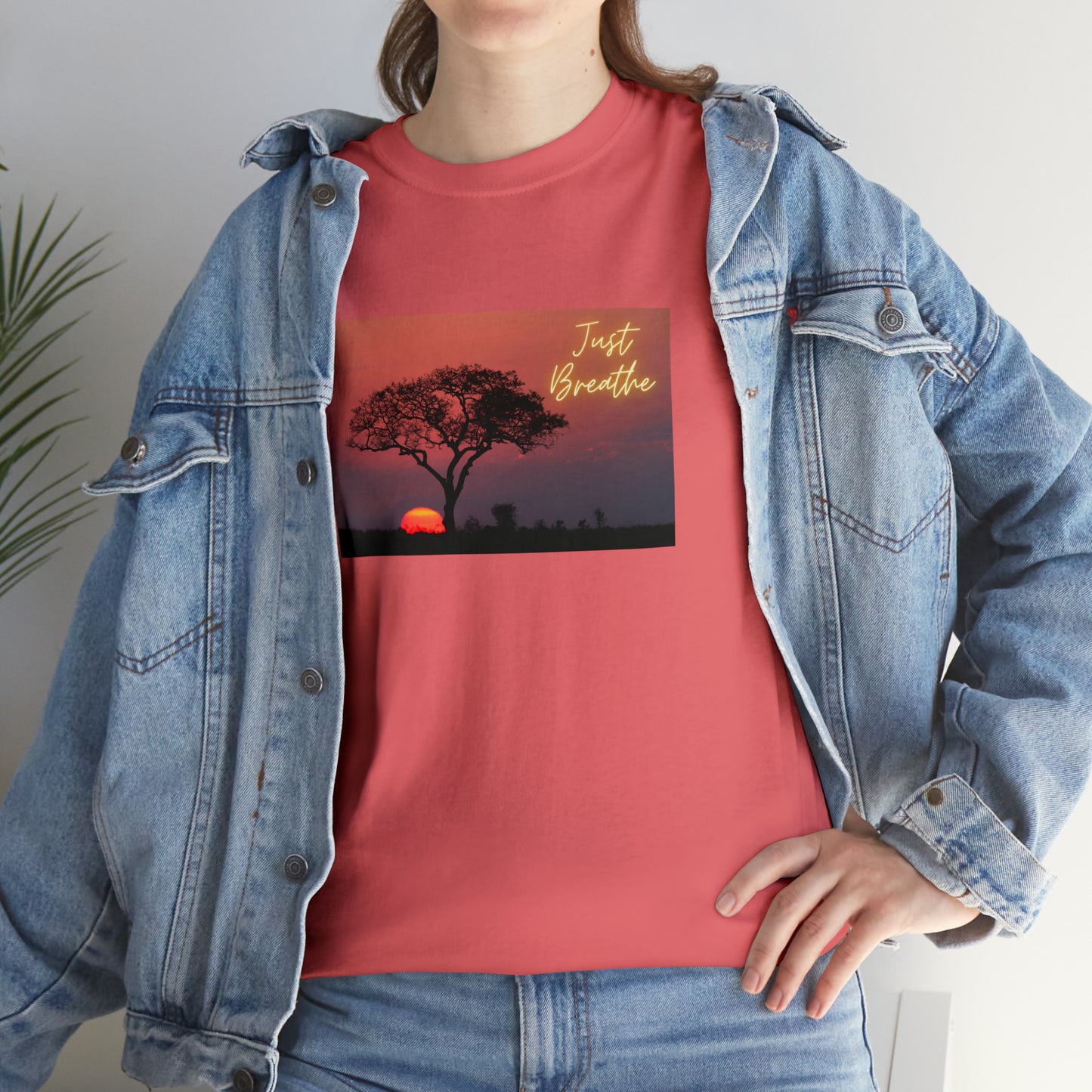 Just Breathe sunset trees Unisex Heavy Cotton Tee