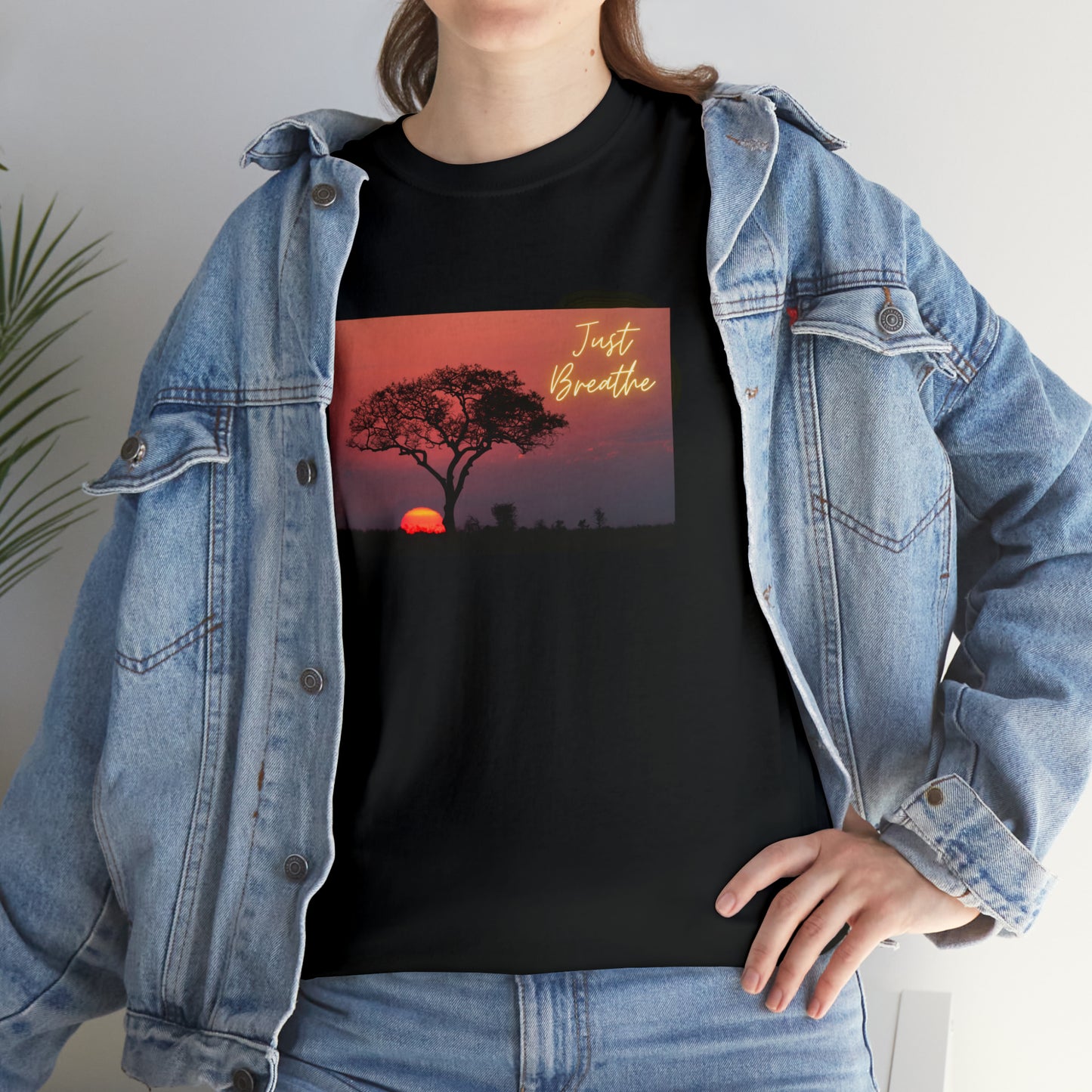 Just Breathe sunset trees Unisex Heavy Cotton Tee