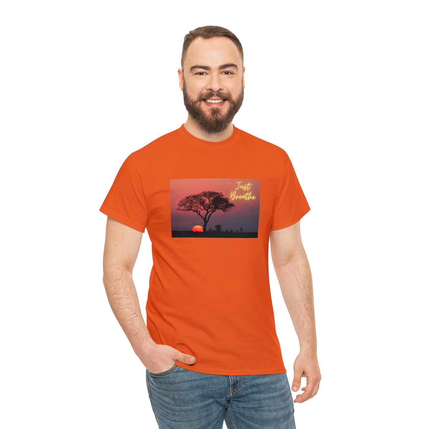 Just Breathe sunset trees Unisex Heavy Cotton Tee