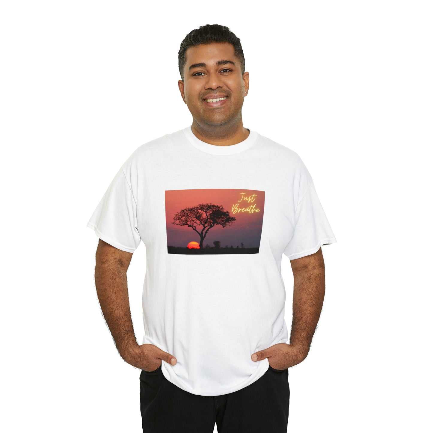 Just Breathe sunset trees Unisex Heavy Cotton Tee