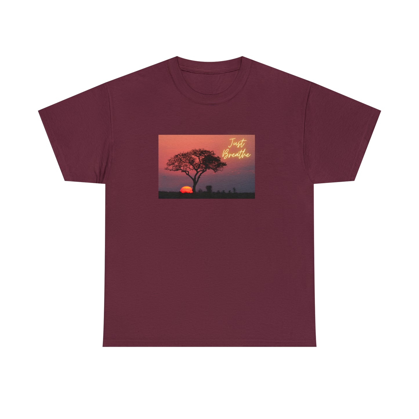 Just Breathe sunset trees Unisex Heavy Cotton Tee