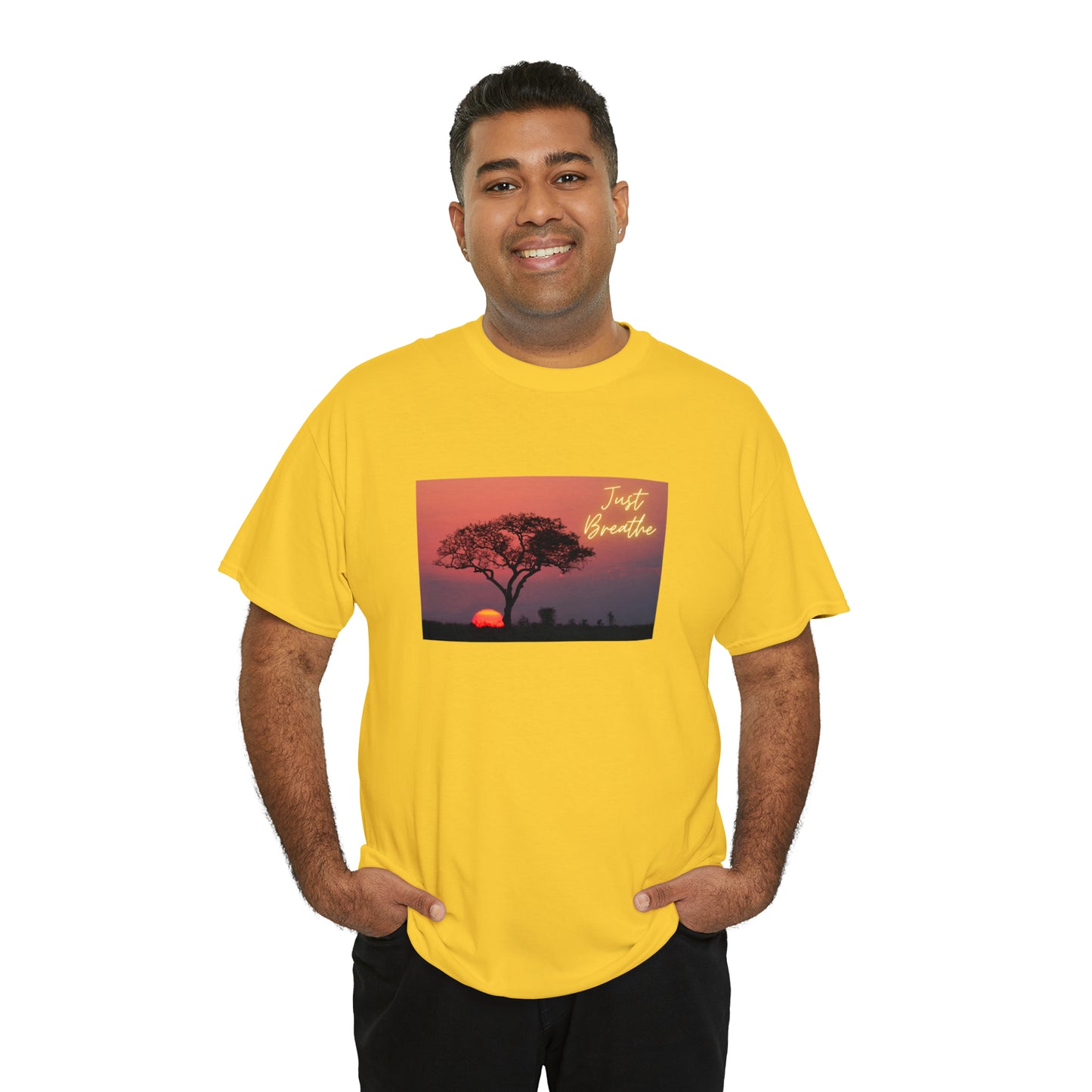 Just Breathe sunset trees Unisex Heavy Cotton Tee