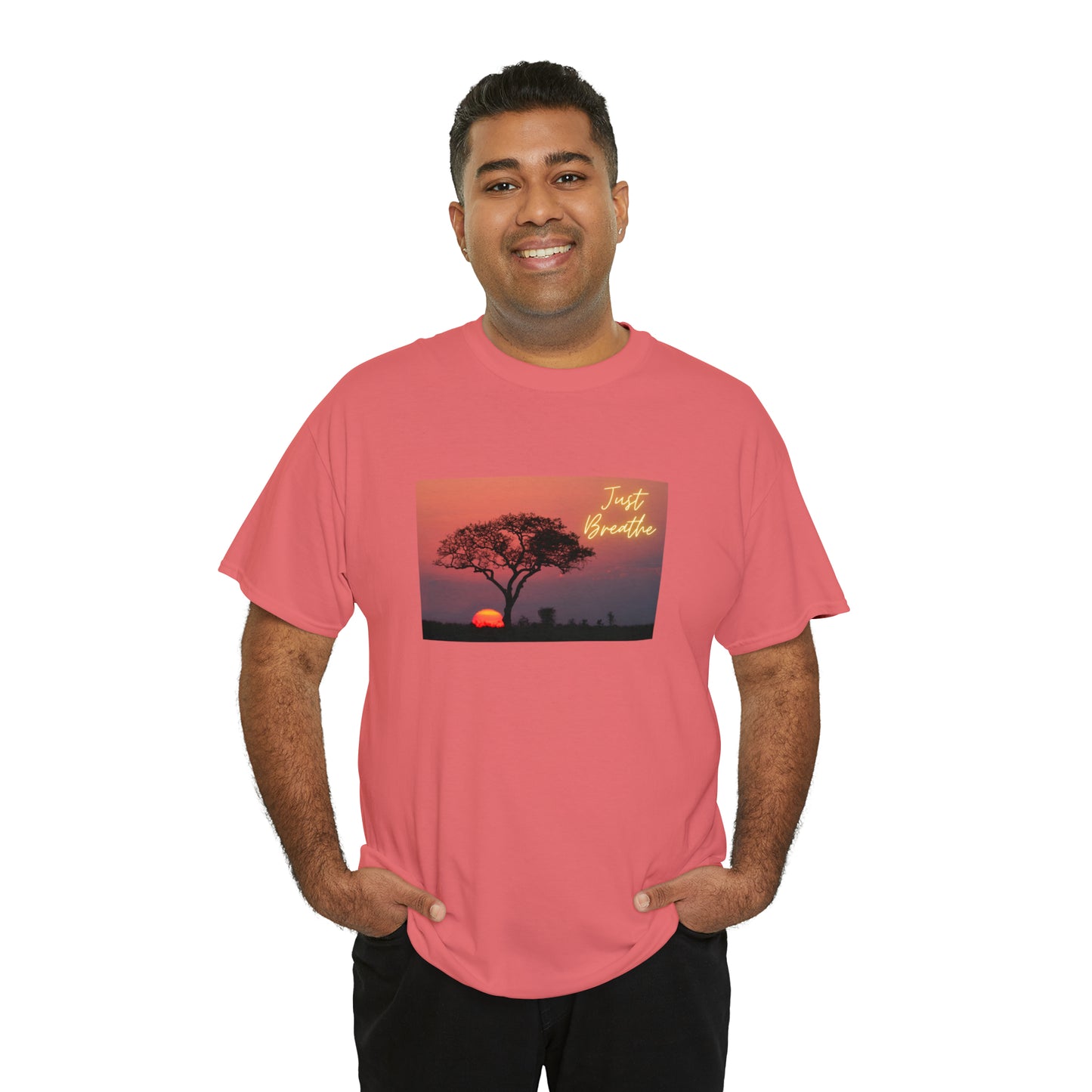 Just Breathe sunset trees Unisex Heavy Cotton Tee