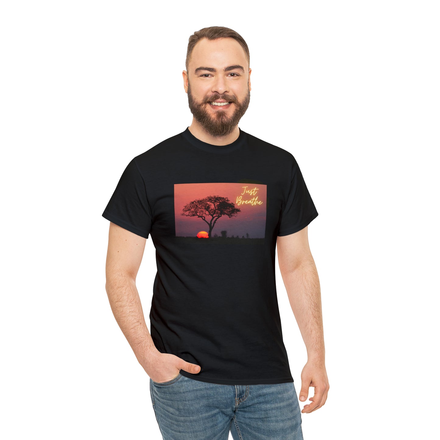 Just Breathe sunset trees Unisex Heavy Cotton Tee