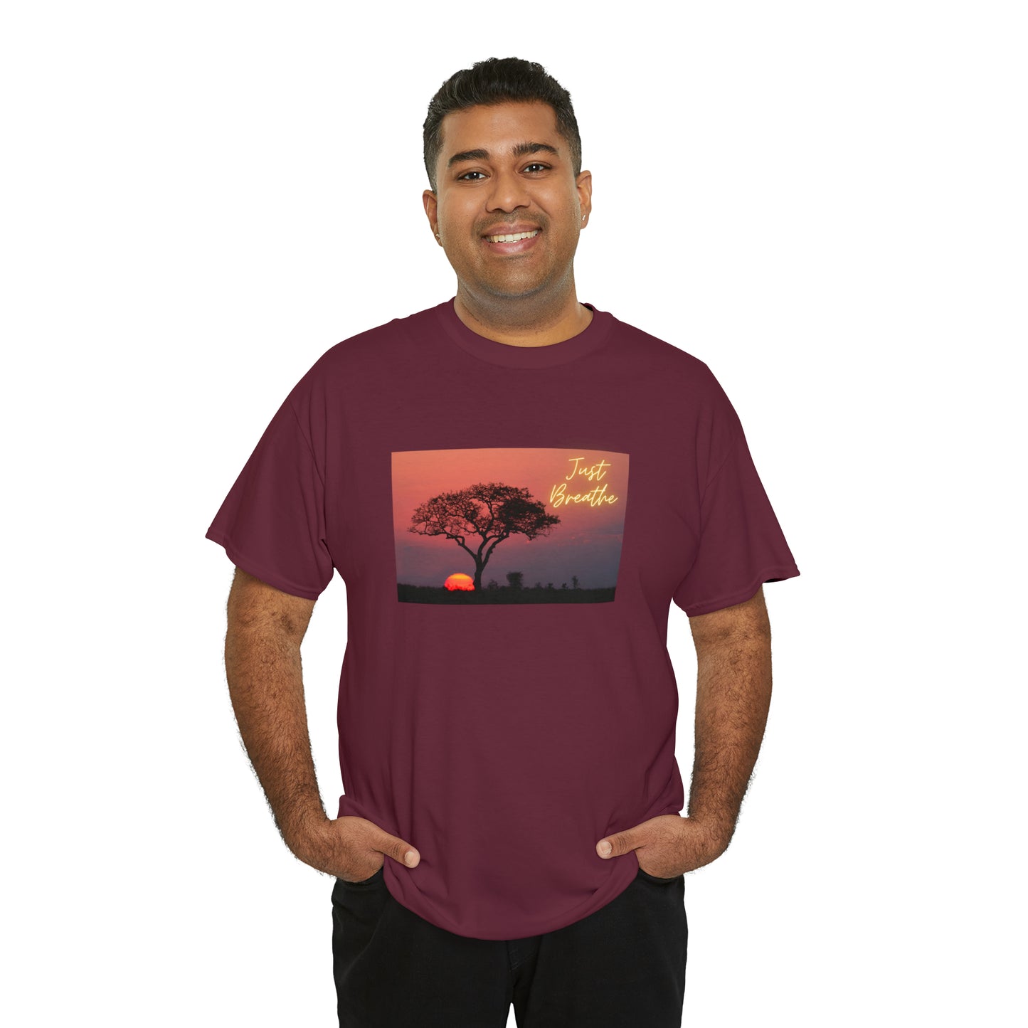 Just Breathe sunset trees Unisex Heavy Cotton Tee