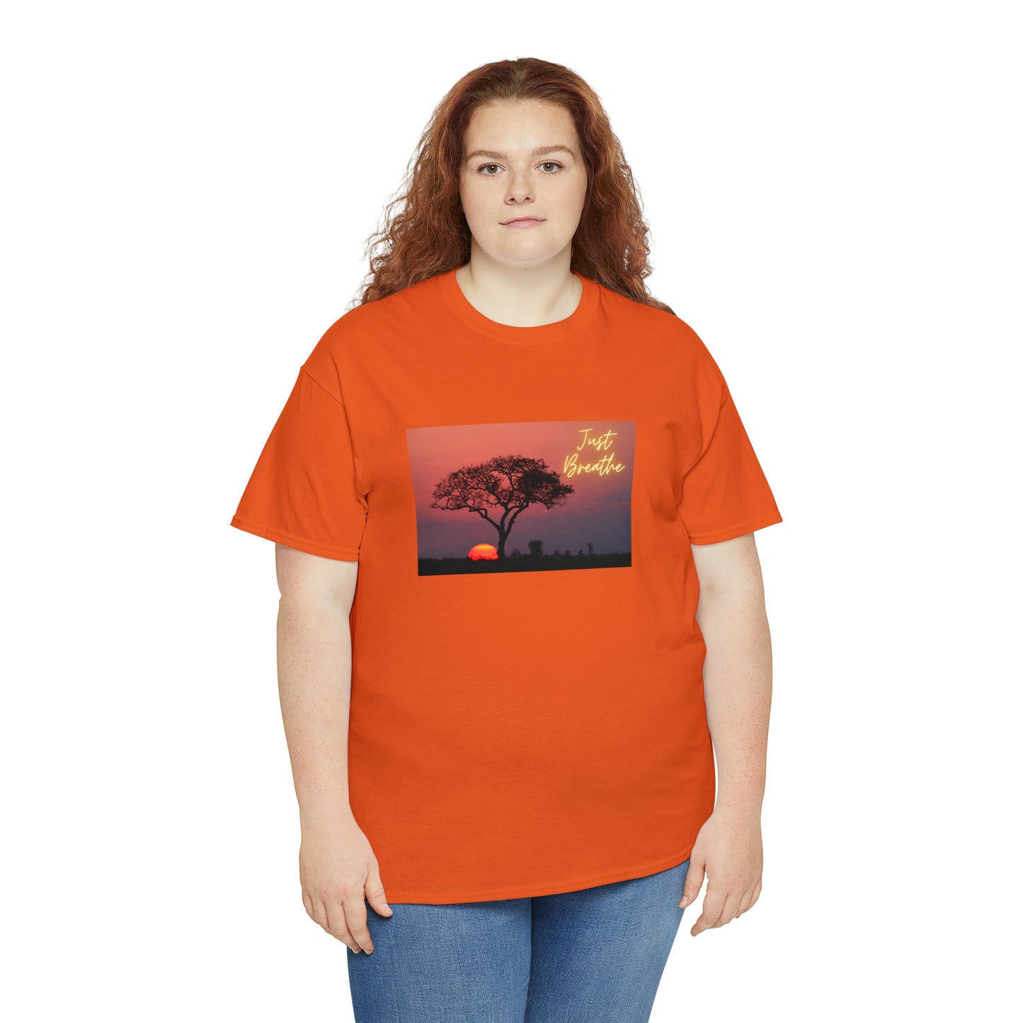 Just Breathe sunset trees Unisex Heavy Cotton Tee