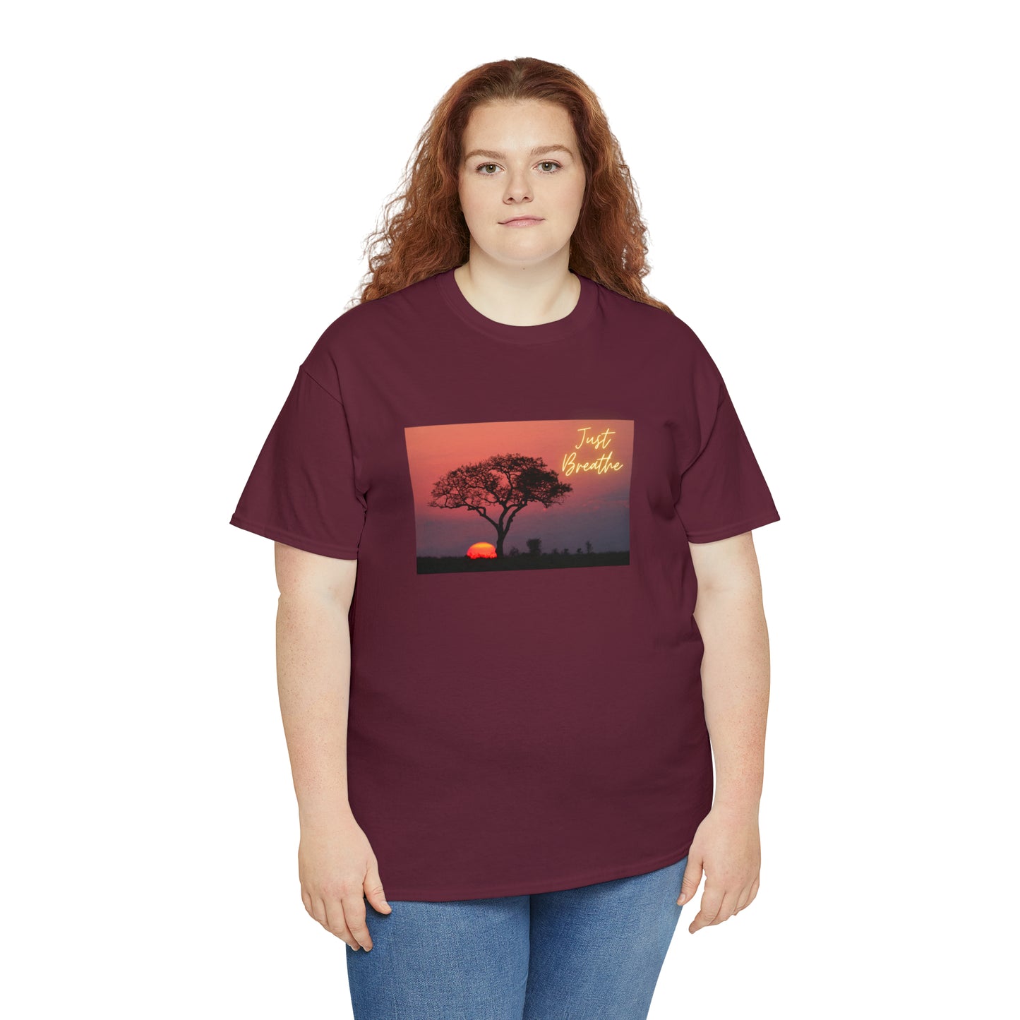 Just Breathe sunset trees Unisex Heavy Cotton Tee