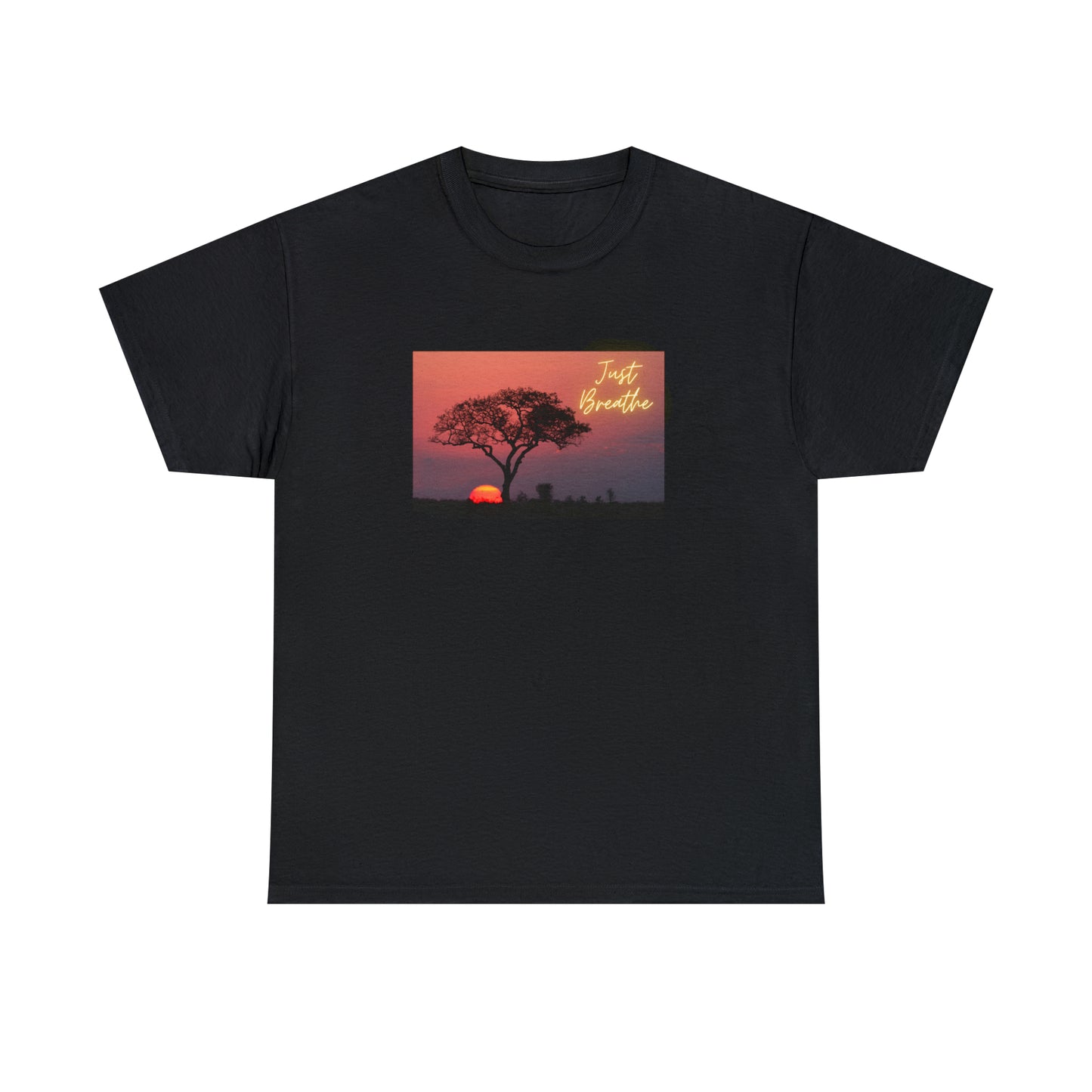 Just Breathe sunset trees Unisex Heavy Cotton Tee