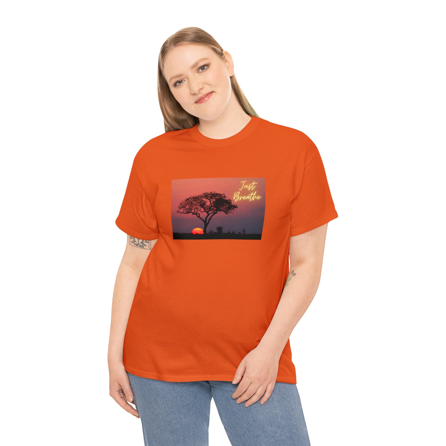 Just Breathe sunset trees Unisex Heavy Cotton Tee