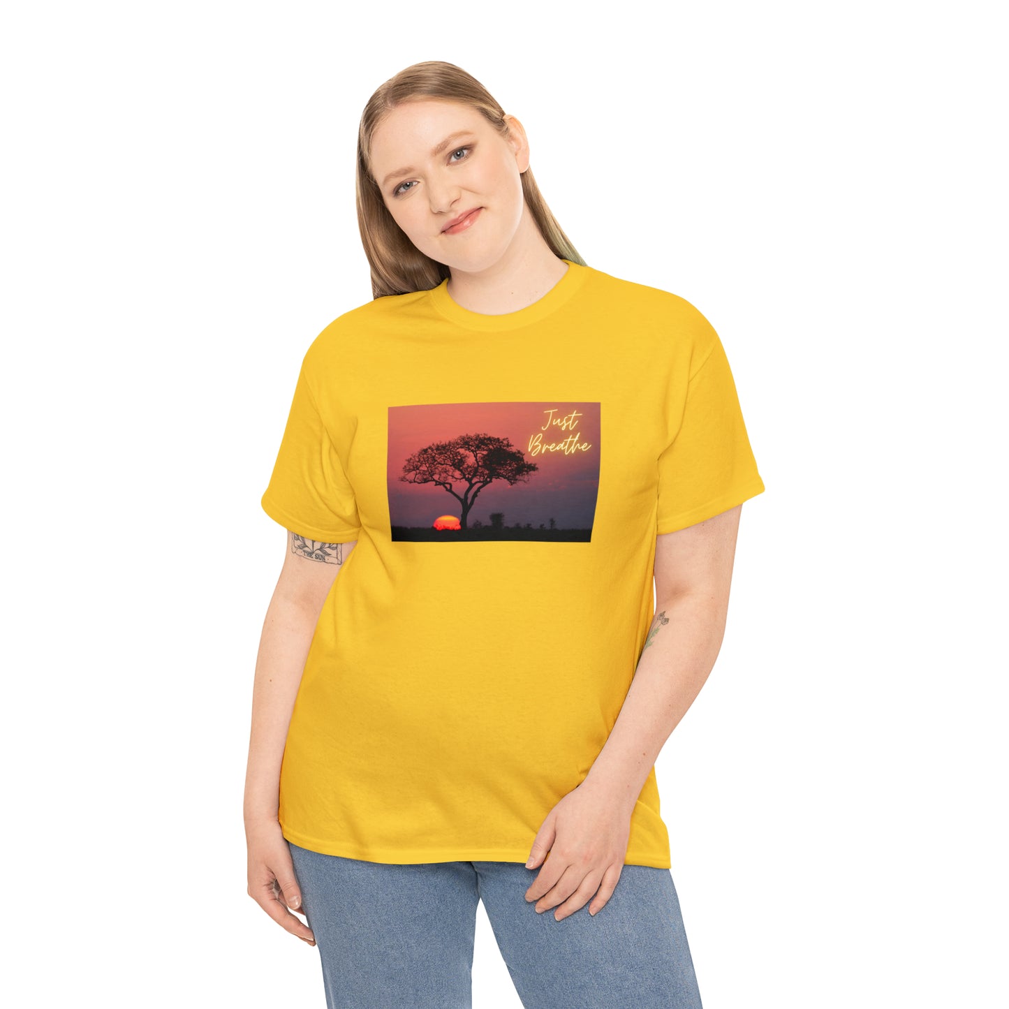 Just Breathe sunset trees Unisex Heavy Cotton Tee