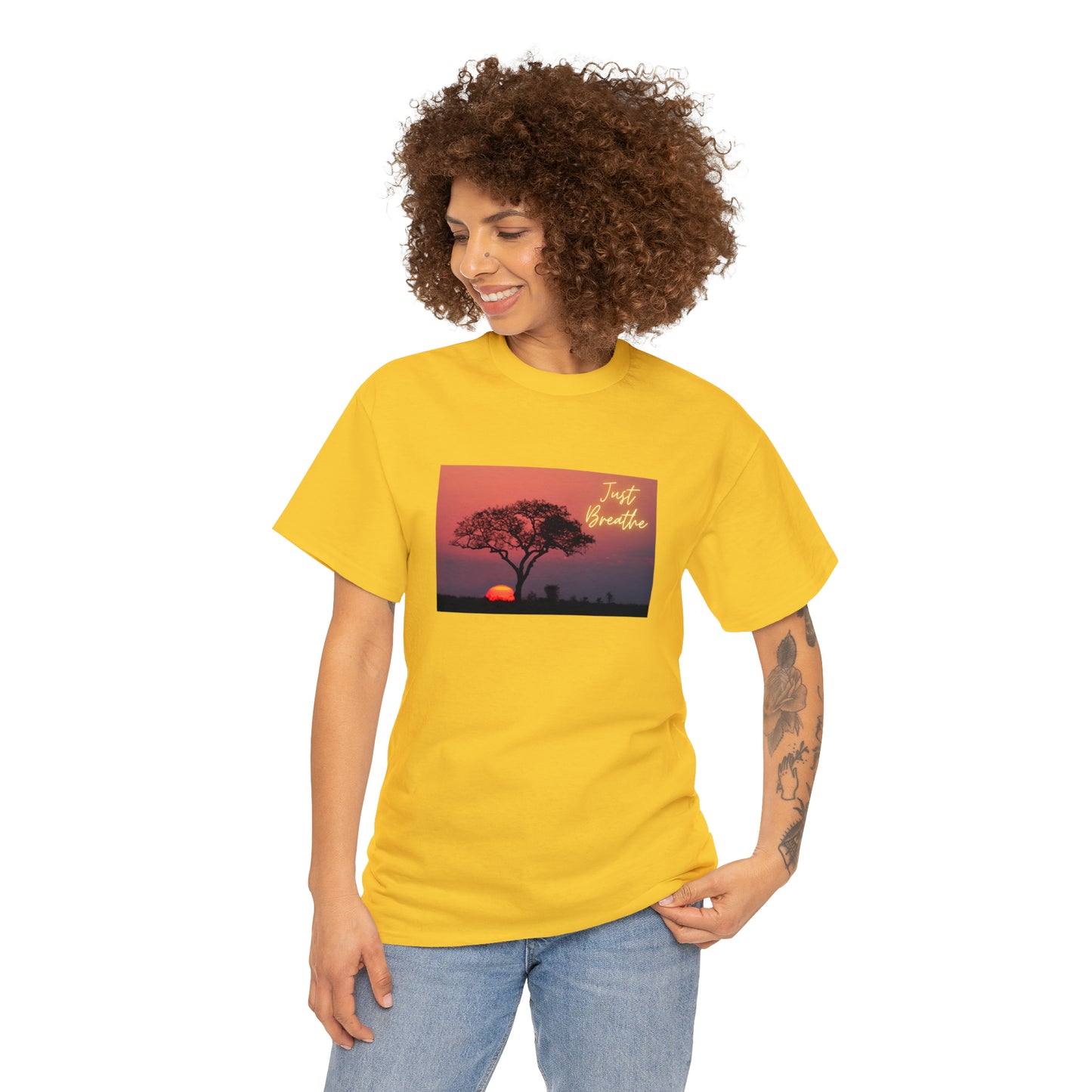 Just Breathe sunset trees Unisex Heavy Cotton Tee