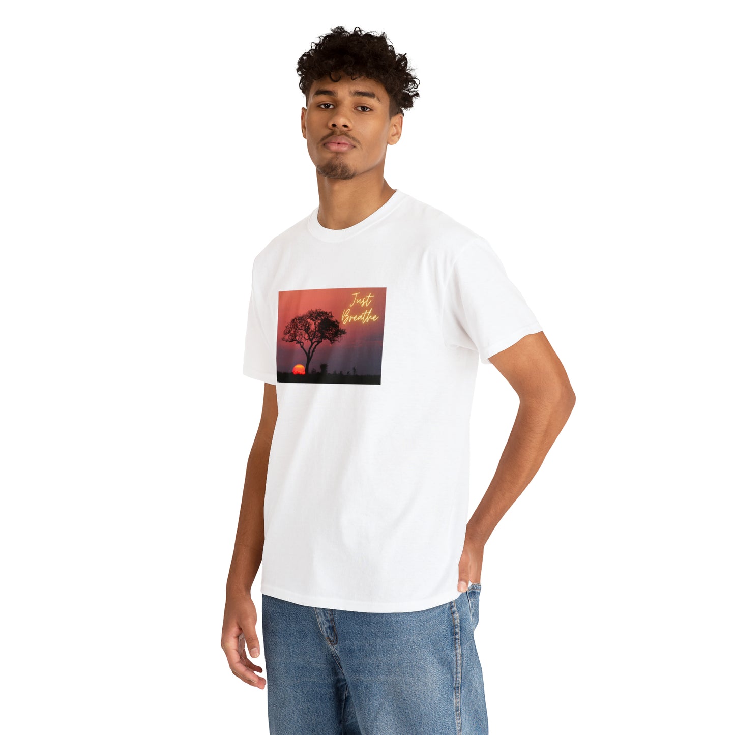 Just Breathe sunset trees Unisex Heavy Cotton Tee