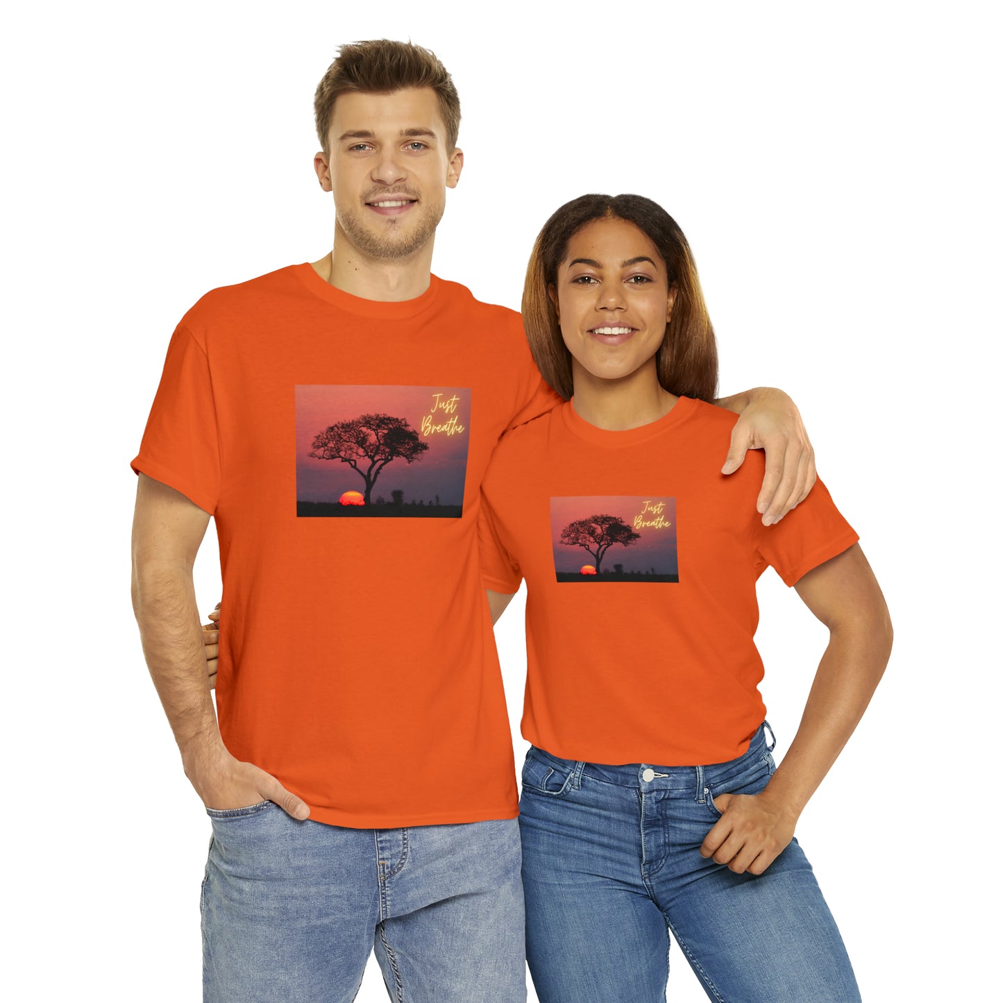 Just Breathe sunset trees Unisex Heavy Cotton Tee