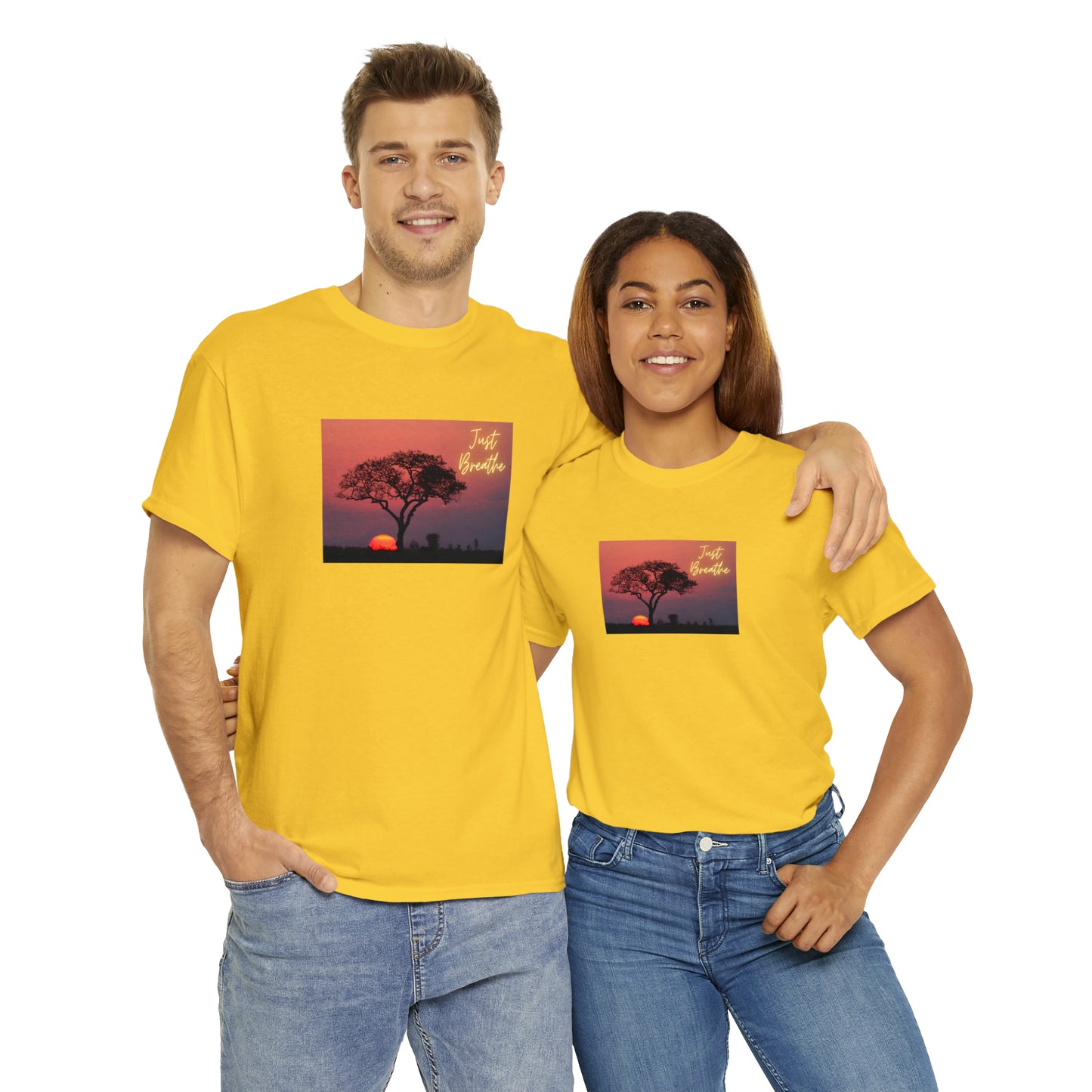 Just Breathe sunset trees Unisex Heavy Cotton Tee