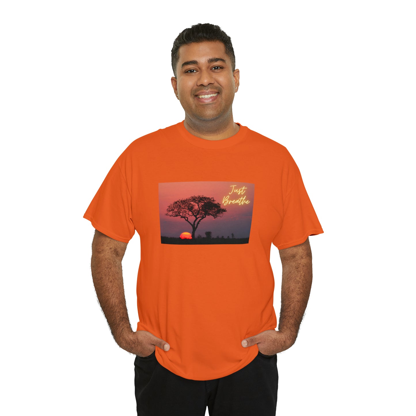 Just Breathe sunset trees Unisex Heavy Cotton Tee