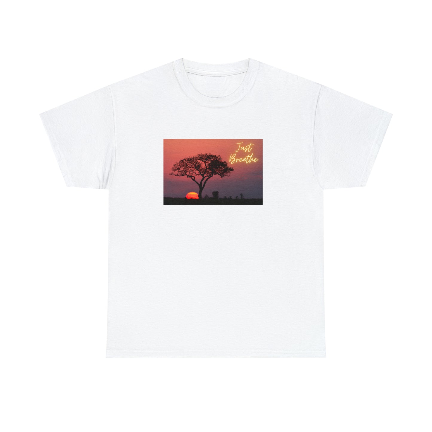 Just Breathe sunset trees Unisex Heavy Cotton Tee