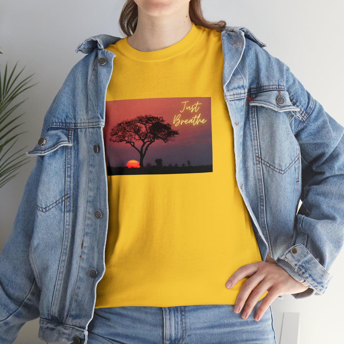 Just Breathe sunset trees Unisex Heavy Cotton Tee