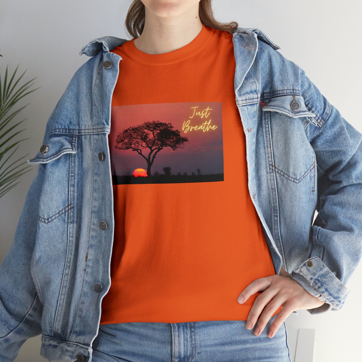 Just Breathe sunset trees Unisex Heavy Cotton Tee