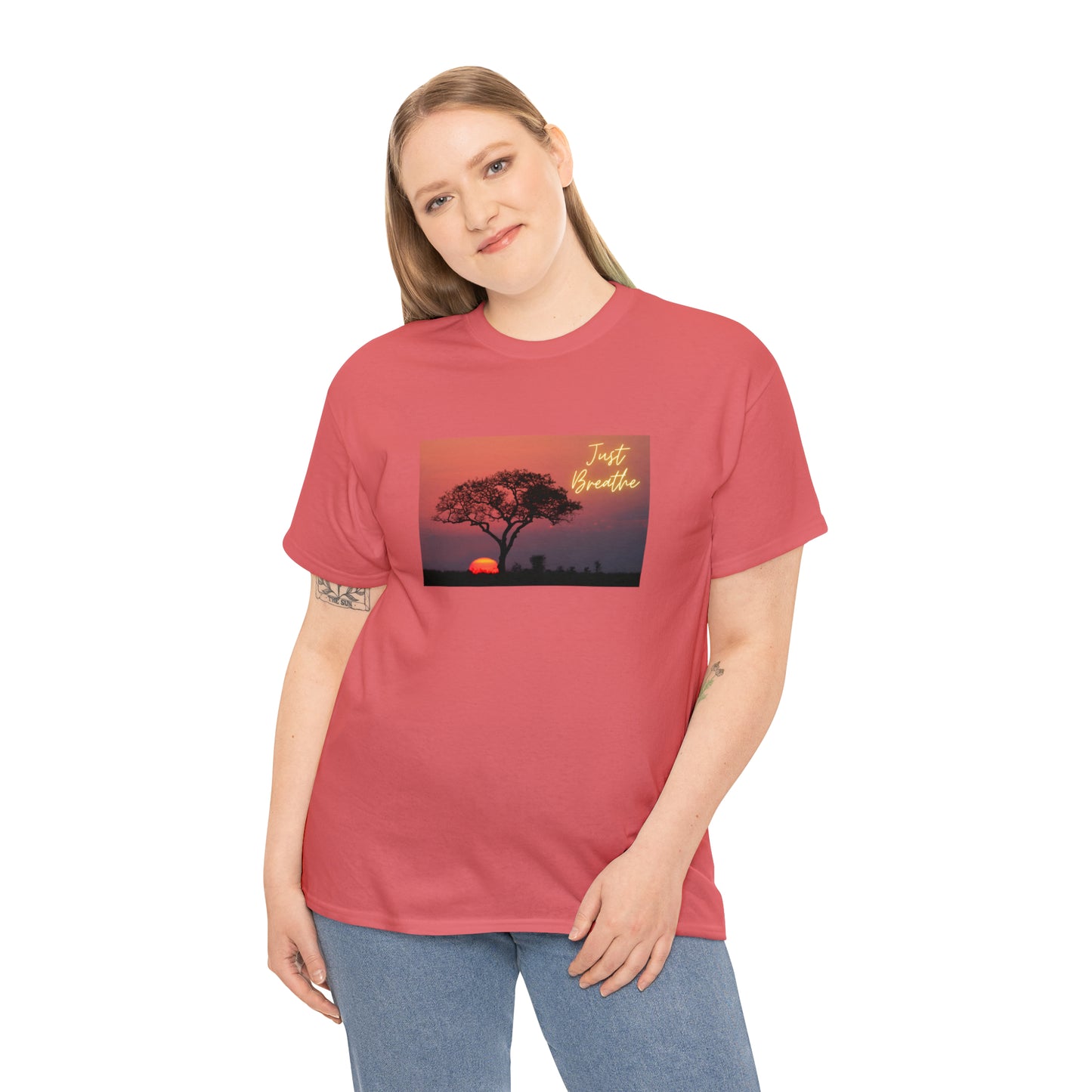 Just Breathe sunset trees Unisex Heavy Cotton Tee