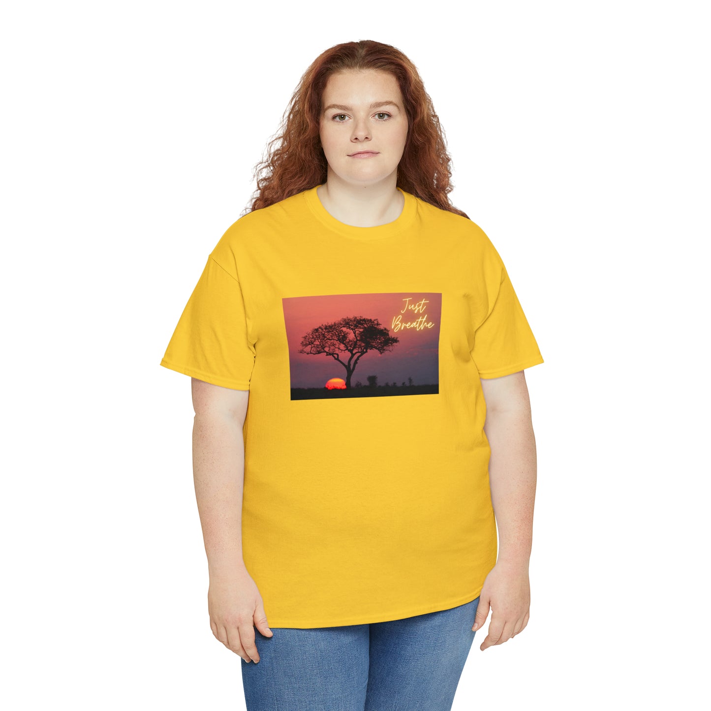 Just Breathe sunset trees Unisex Heavy Cotton Tee