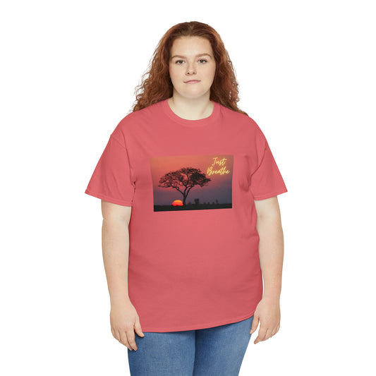 Just Breathe sunset trees Unisex Heavy Cotton Tee